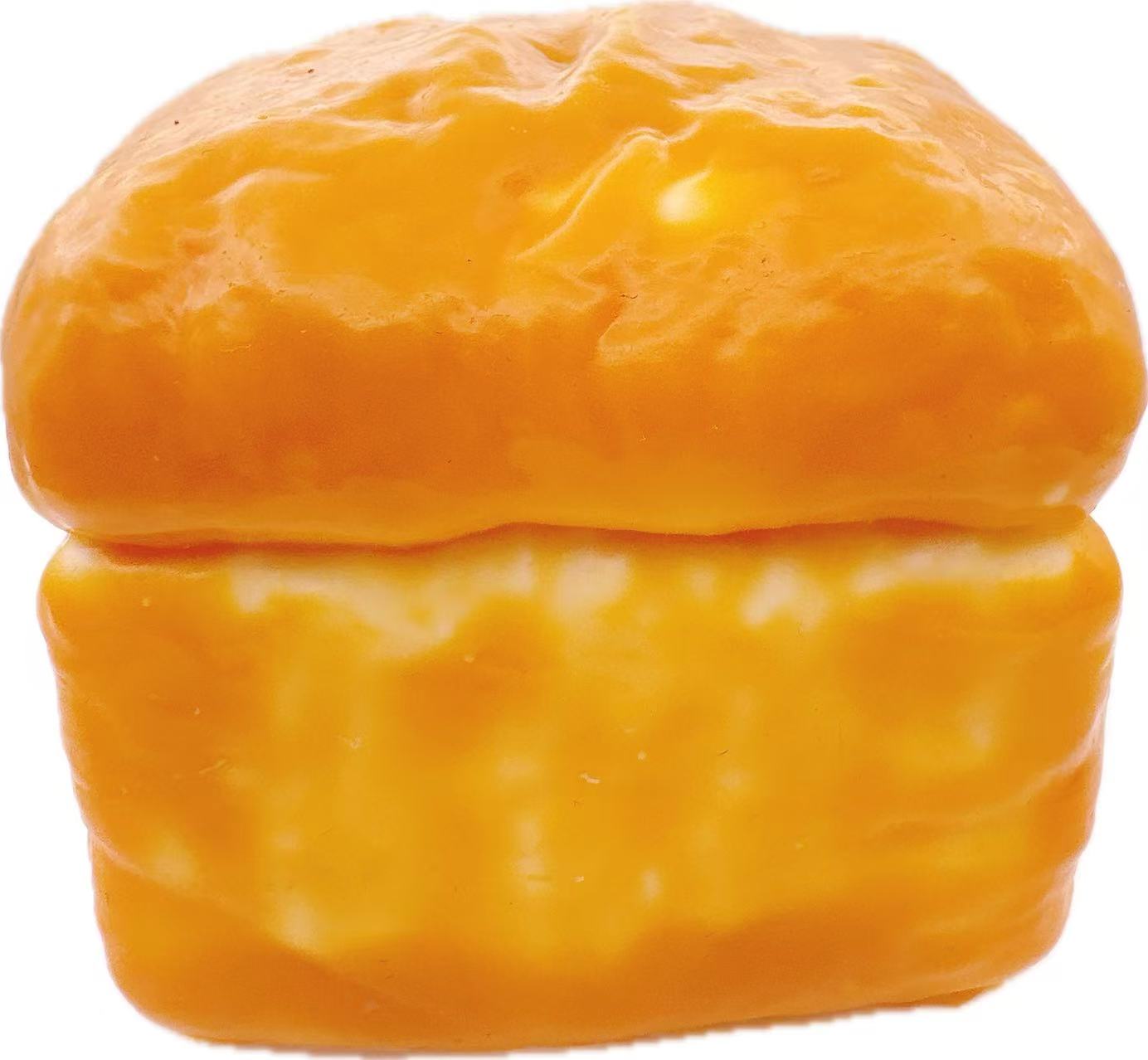 Back view of Cat Toast House Taba Squishy showing the textured toast surface, handmade silicone squishy toy