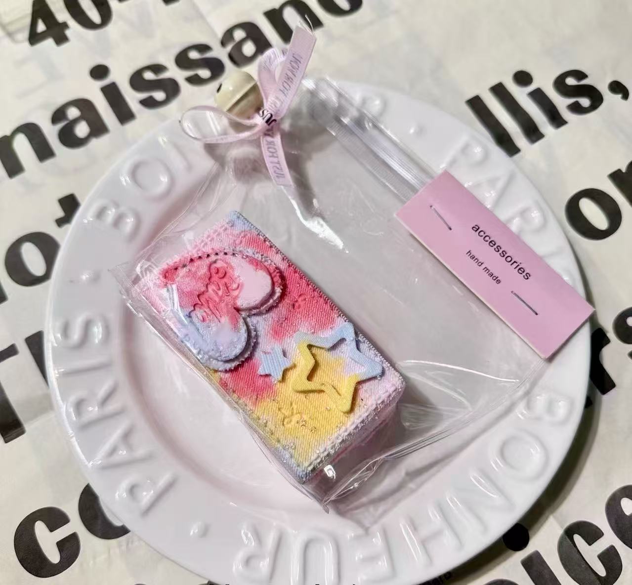 Barbie Denim Brick Taba Squishy – handmade silicone squishy toy with pastel ombré colors, denim texture, heart and star details, kawaii stress relief collectible