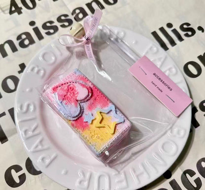 Barbie Denim Brick Taba Squishy – handmade silicone squishy toy with pastel ombré colors, denim texture, heart and star details, kawaii stress relief collectible