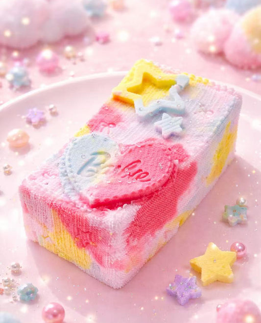 Barbie Denim Brick Taba Squishy – handmade silicone squishy toy with pastel colors, creamy texture, heart and star details, kawaii stress relief toys