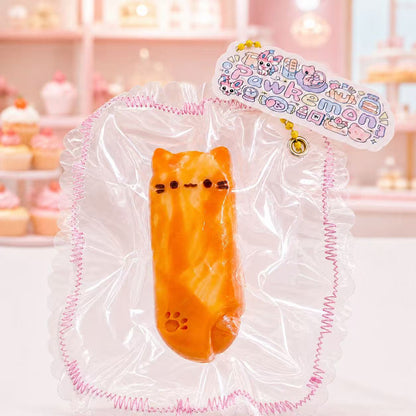 cheese bar squishy with cat fact sealed in pawkemon handmade bag
