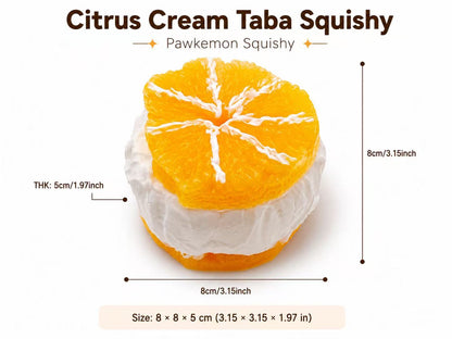 Citrus Cream Taba Squishy with dimensions and measurements on a white background