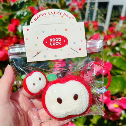 Knitted Apple Pair Taba Squishy toy set with red apple design, slow rising fruit squishy for stress relief and kawaii collectors