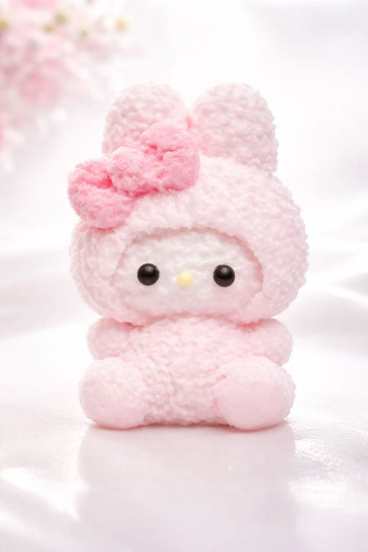 Pink silicone taba squishy toy with a bow on a white background