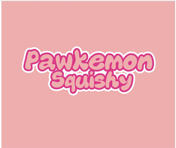 Pawkemon Squishy Logo in pink background