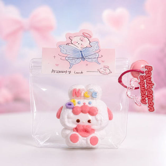 Cute Bunny character keychain in packaging with a pink and white background