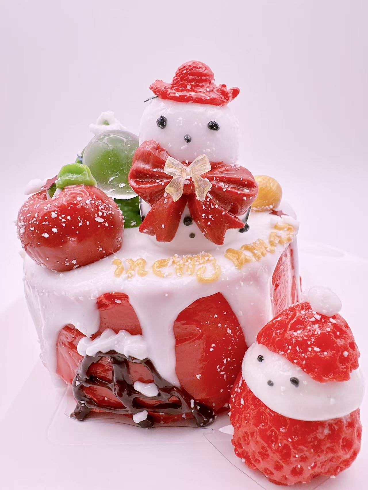 Handmade Christmas snowman cake taba squishy with berries gift box and holiday decorations