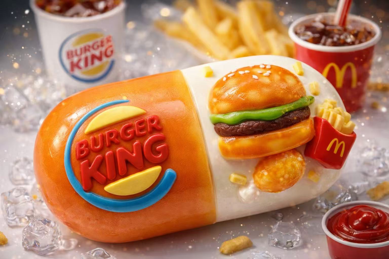 Fast food burger capsule taba squishy displayed in a food themed setting, realistic hamburger and fries sensory squishy toy
