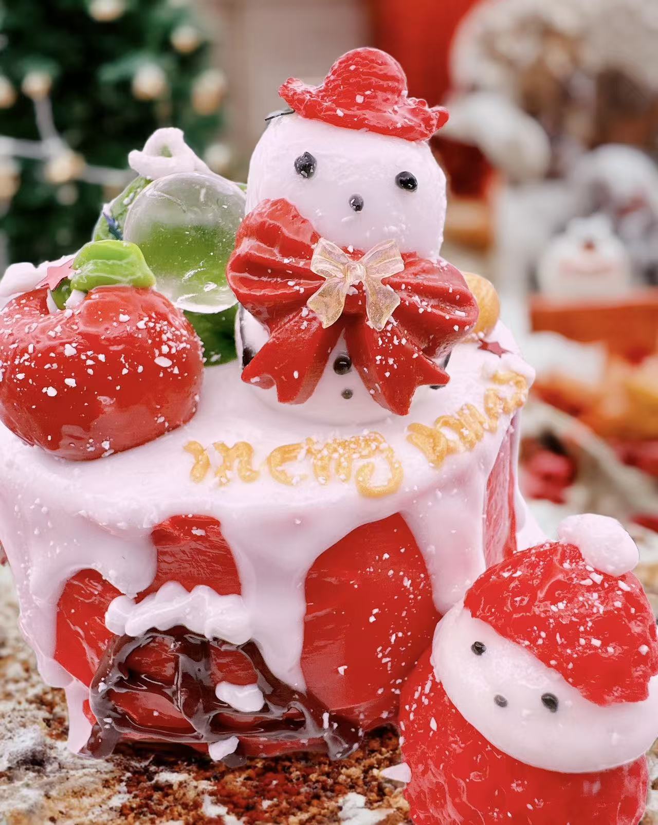 Handmade Merry Berry Snowman Cake Taba Squishy with festive winter dessert style