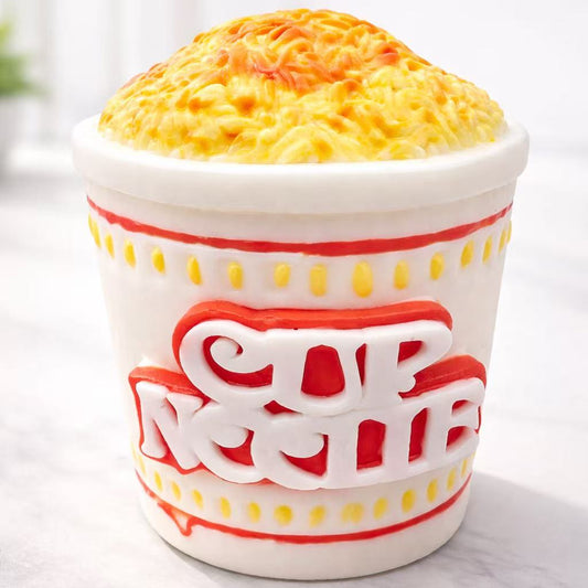 Handmade cup noodle taba squishy with realistic ramen texture and soft silicone finish, food themed sensory squishy toy
