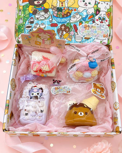 Pawkemon 4pc blind bag taba squishy gift box with handmade silicone cake, dessert, and character squishies