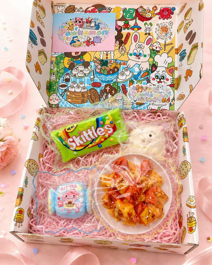 Pawkemon 4pc blind bag taba squishy gift box with handmade silicone candy, dessert squishies