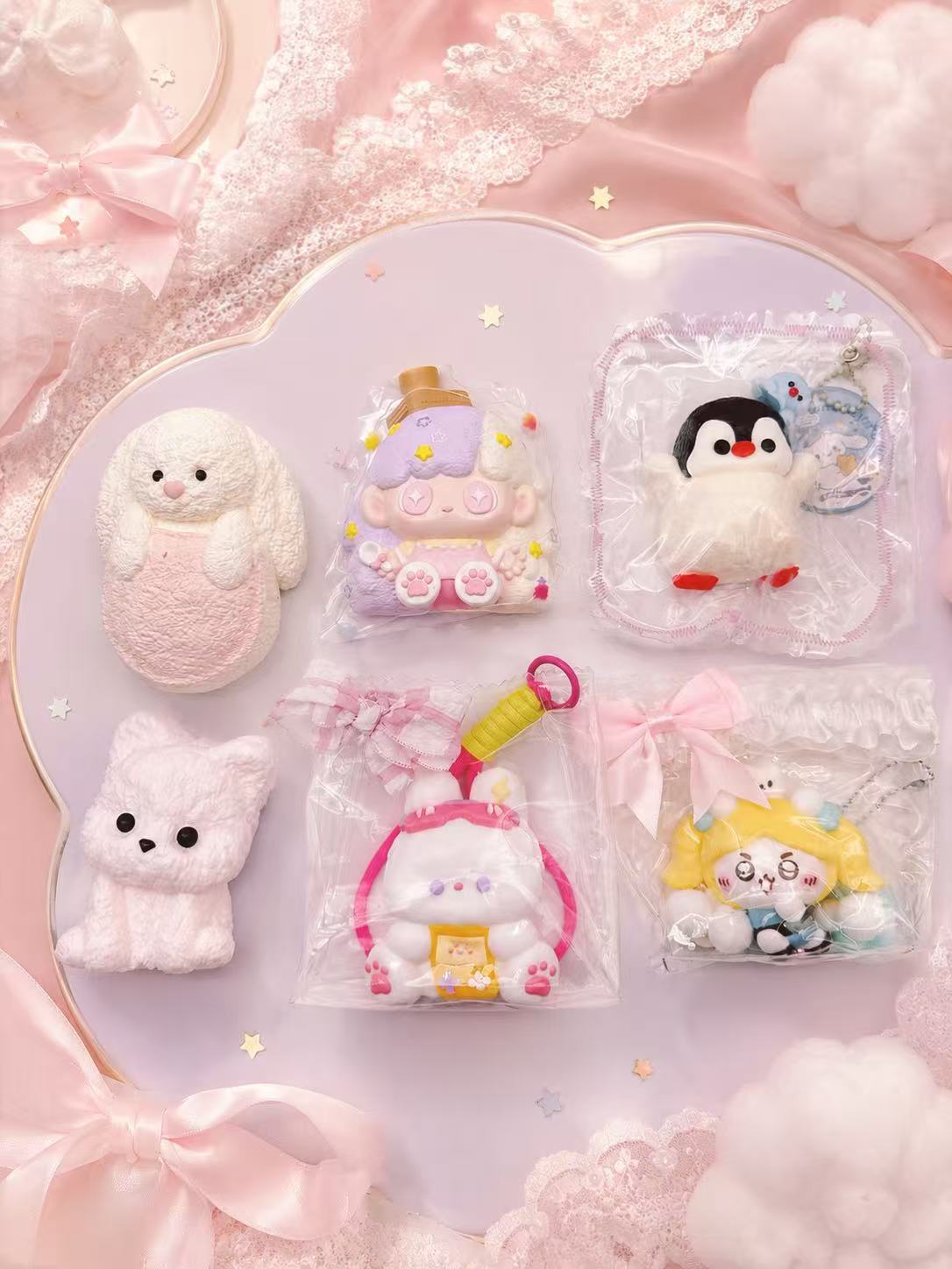 Example character and animal taba squishies from Pawkemon Squishy Blind Bag, featuring soft handmade silicone designs in cute collectible styles.