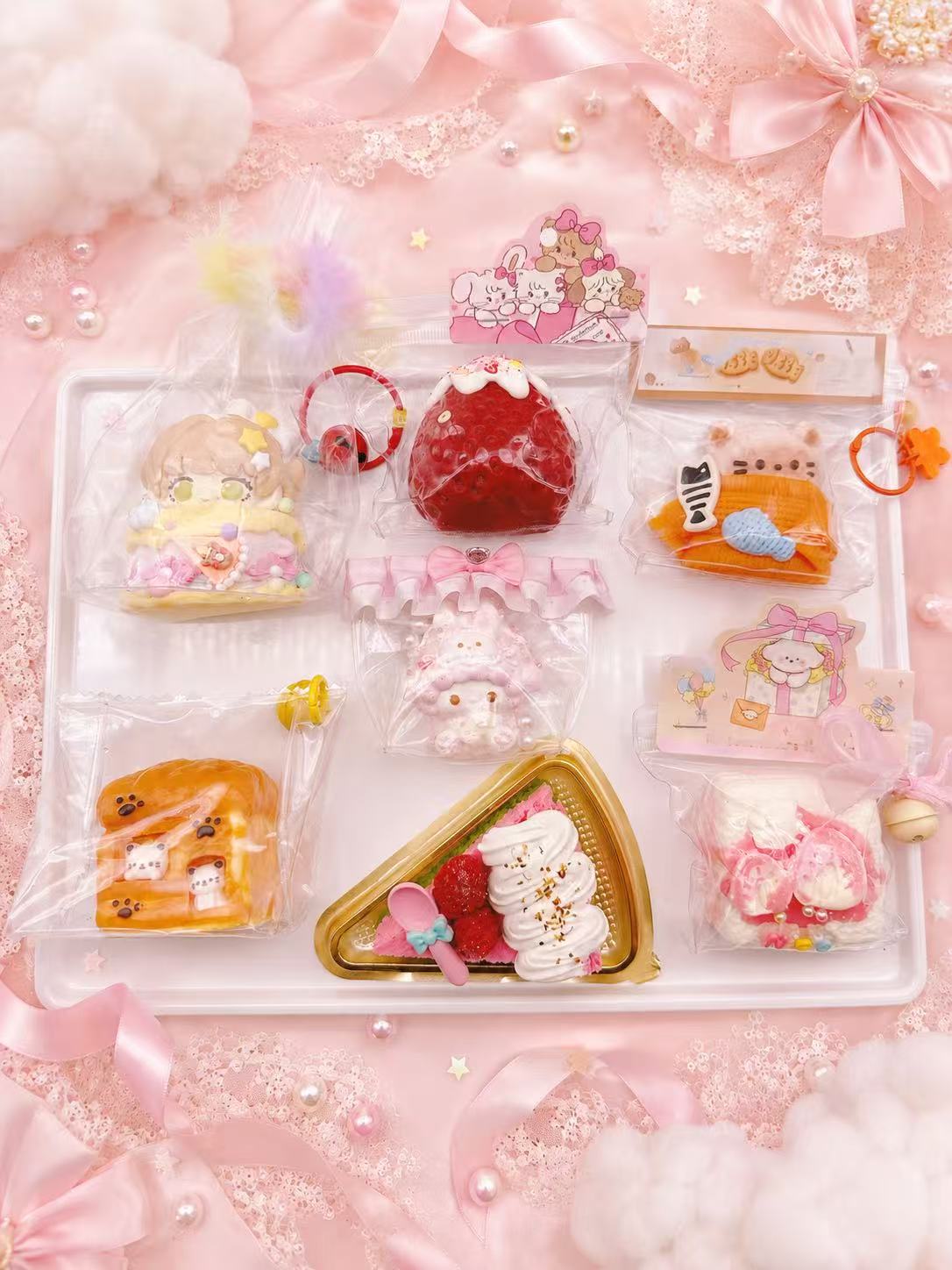 Mixed example styles for Pawkemon Squishy Blind Bag, featuring handmade taba squishies in food, dessert, character, and cute collectible designs.