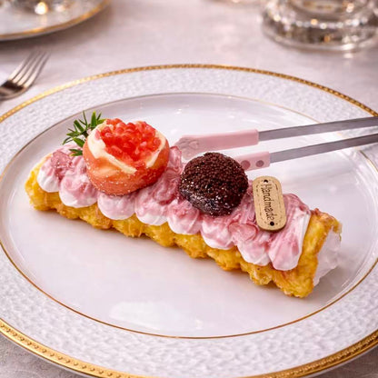 Pomegranate berry dessert squishy displayed on luxury ceramic plate, handmade fruit taba squishy with realistic dessert details