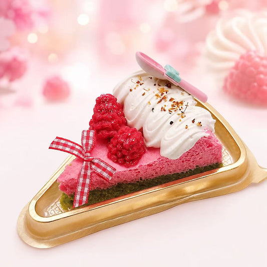 Raspberry Cake Taba Squishy by Pawkemon Squishy, a handmade silicone cake squishy with raspberry topping, whipped cream, pink sponge, green cake base, and bow detail.