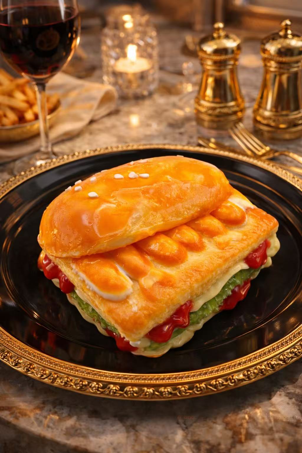 Signature Shrimp Burger Taba Squishy featuring ultra realistic textures, rich sauce details, and handmade gourmet burger design
